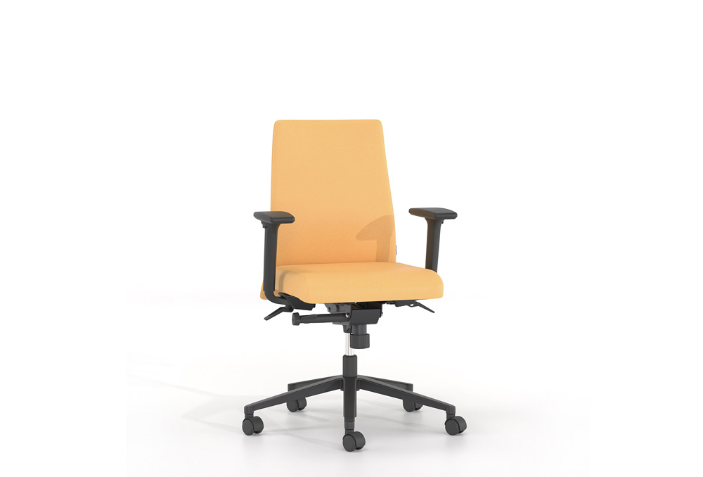 Κάθισμα Εργασίας Dromeas Smart Synchro με Μπράτσα Πλάτη Τραπεζοειδής Δερματίνη Κίτρινη Πεντάνευρο Βαμμενο Μαύρο