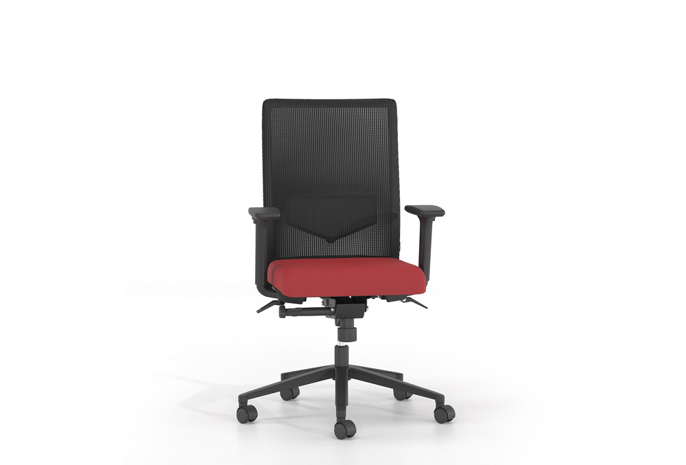 Κάθισμα Εργασίας Dromeas Smart Πλάτη Δίχτυ Μαύρο Δερματίνη Κόκκινη Πεντάνευρο Βαμμένο Μαύρο