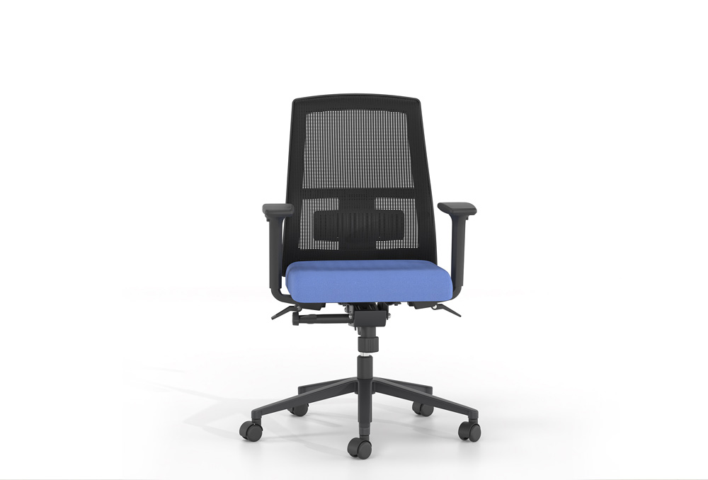 Κάθισμα Εργασίας Dromeas Action Πλάτη Δίχτυ Μαύρο Έδρα Ύφασμα Τύπος 2 Μπλέ Πεντάνευρο Βαμμένο Ανθρακί