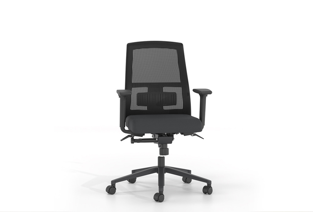 Κάθισμα Εργασίας Dromeas Action Πλάτη Δίχτυ Έδρα Δερματίνη Μαύρη Πεντάνευρο Βαμμένο Ανθρακί