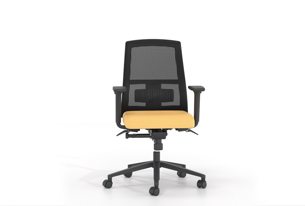 Κάθισμα Εργασίας Dromeas Action Πλάτη Δίχτυ Μαύρο Έδρα Δερματίνη Κίτρινη Πεντάνευρο Βαμμένο Ανθρακί