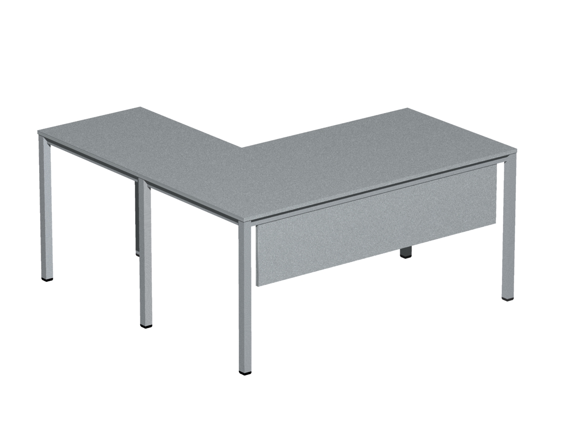 Γραφείο εργασίας Dromeas σειράς Tetra διάστασης 160Χ160Χ73Η με σκελετό σε απόχρωση γκρι ασημί και επιφάνεια και μετώπη σε απόχρωση γκρι ασημί