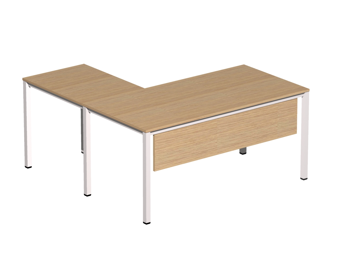 Γραφείο εργασίας Dromeas σειράς Tetra διάστασης 160Χ160Χ73Η με σκελετό σε απόχρωση υπόλευκο και επιφάνεια και μετώπη σε απόχρωση φυσικό δρυς