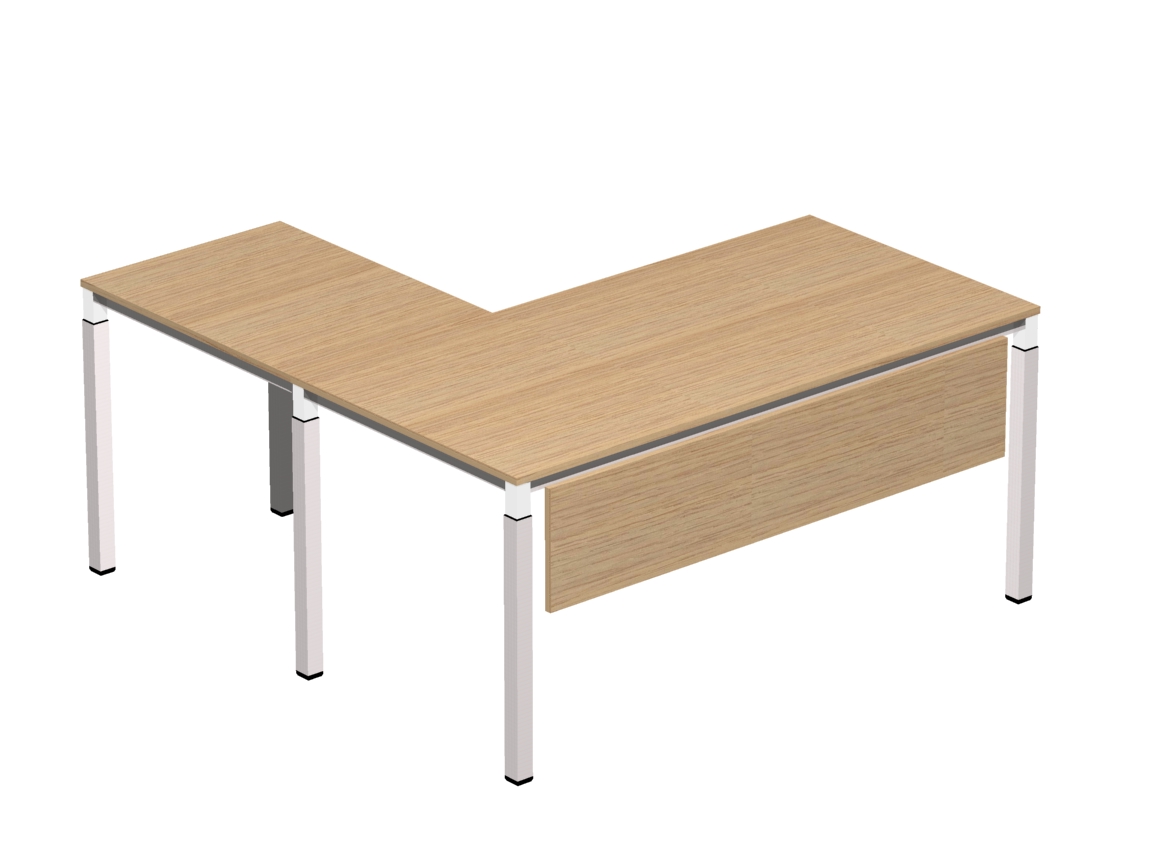 Γραφείο εργασίας Dromeas σειράς Tetra διάστασης 160Χ160Χ65-85Η με σκελετό σε απόχρωση υπόλευκο και επιφάνεια και μετώπη σε απόχρωση φυσικό δρυς