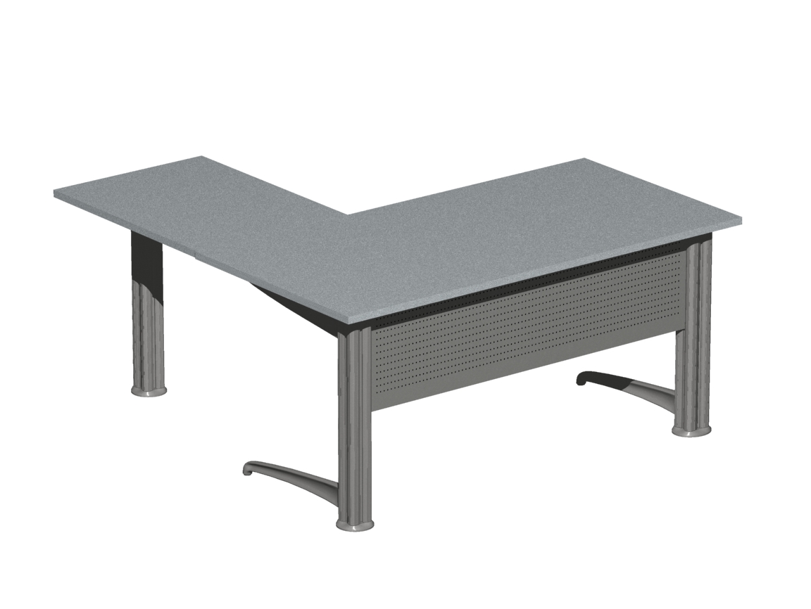 Γραφείο εργασίας Dromeas σειράς Euro New Line διάστασης 160Χ160Χ73Η με σκελετό και μετώπη σε απόχρωση γκρι ασημί και επιφάνεια σε απόχρωση γκρι ασημί