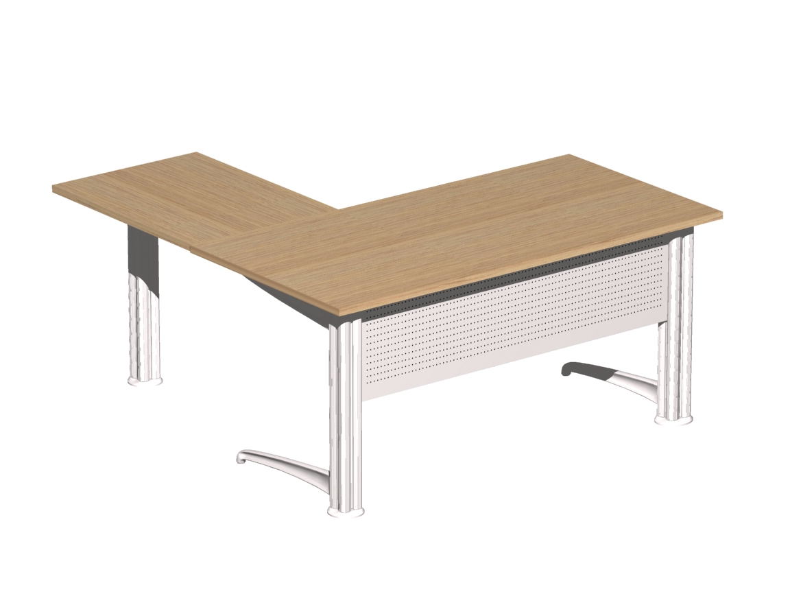 Γραφείο εργασίας Dromeas σειράς Euro New Line διάστασης 160Χ160Χ73Η με σκελετό και μετώπη σε απόχρωση υπόλευκο και επιφάνεια σε απόχρωση φυσικό δρυς