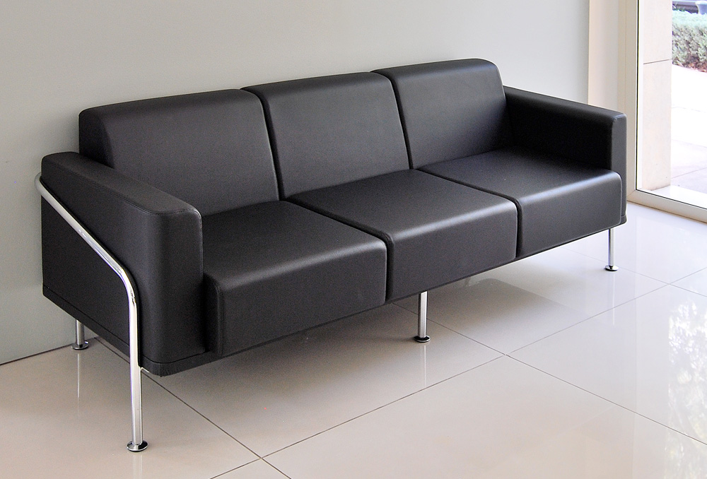 Τριθέσιος Καναπέ Dromeas σειράς Alis Δερματίνη Μαύρη