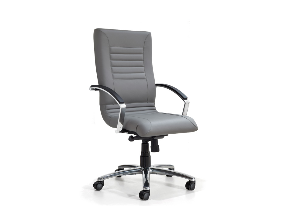 Διευθυντικό Κάθισμα Dromeas Line Y Δερματίνη Γκρι Πεντάνευρο Γυαλισμένο