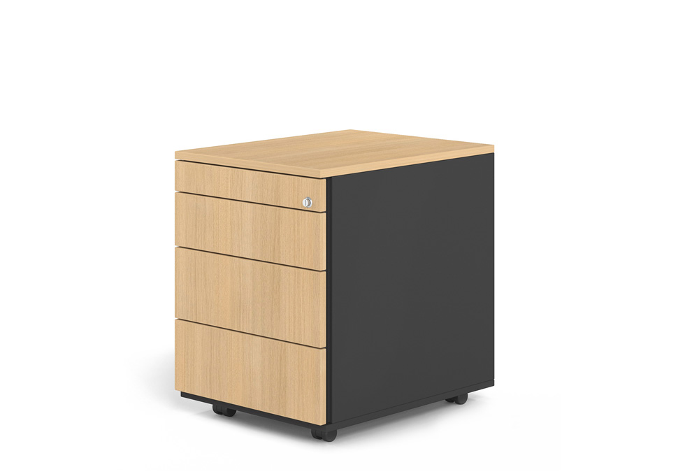 Συρταριέρα Dromeas μελαμίνης με μολυβοθήκη. Κάσωμα σε απόχρωση ανθρακί. Καπάκι και κούτελα σε απόχρωση φυσικό δρυς.