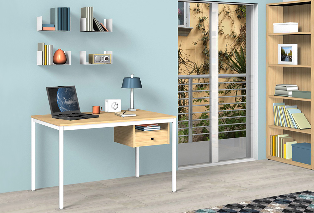 Γραφείο εργασίας Dromeas σειράς Thales Ν διάστασης 120Χ60Χ73Η με σκελετό σε απόχρωση υπόλευκο και επιφάνεια σε απόχρωση φυσικό δρυς