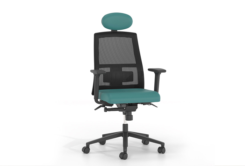 Κάθισμα Διευθυντικό Dromeas Action D Έδρα Δερματίνη Πετρόλ Πλάτη Δίχτυ Μαύρο Πεντάνευρο Βαμμένο Μαύρο